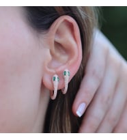 Yeşil Gözlü Rose Gold Kaplama Zirkon Taşlı Yılan Gümüş Küpe