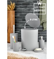 ESTE -  5 Parça Pedallı Banyo Seti - Yuvarlak Çöp Kovası WC Fırçası Sıvı-Katı Sabunluk Diş Fırçası