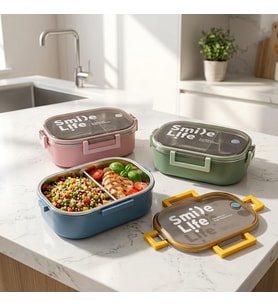 Paslanmaz Çelik Yemek Kabı 980 ml, Bölmeli İç Hazneli Kilitli Kapaklı Lunch Box, Mavi Yeşil Pembe Renk Seçenekli Taşınabilir Saklama Kabı, 21,5x15x7,8 cm