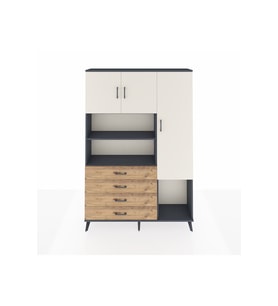 Arges Dolap 8 Raflı 4 Çekmeceli 3 Kapaklı 132x30x195 Antrasit-Aytaşı/Çam