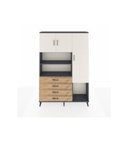 Arges Dolap 8 Raflı 4 Çekmeceli 3 Kapaklı 132x30x195 Antrasit-Aytaşı/Çam