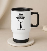 BK Gift Kişiye Özel Babalar Günü Tasarımlı Kulplu Beyaz Çelik Bardak Termos Mug 450ml-10, Babalar Günü Hediye, Babaya Hediye (Metal)