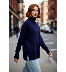 Kadın Oversize Düşük Kol Dik Yaka Uzun Triko Kazak Basic Modern Rahat Kış Günlük Şıklığı Sunar
