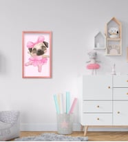 BK Home Tatlı Köpek Tasarımlı Dekoratif Pembe Ahşap Çerçeveli Çocuk Odası Tablo-2