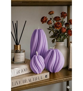 Spiral Rüya Mum 3'lü Set - Mumelia Candles Doğal Soya, El Yapımı, Dekoratif - Mor