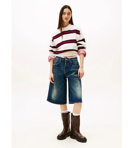Tommy Hilfiger TJW Armalı Çizgili Yumuşak Kadın Beyaz Kazak DW0DW21679YBH