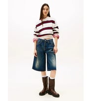 Tommy Hilfiger TJW Armalı Çizgili Yumuşak Kadın Beyaz Kazak DW0DW21679YBH