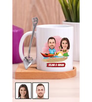 Sevgiliye Hediye Yaz Temalı Karikatürlü Ahşap Altlıklı Beyaz Kupa Bardak