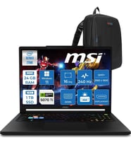 MSI Msı Raider 16 Hx B2WH-091TR Intel Ultra 9 275HX Aı 24GB Ddr5 1tb SSD 12GB/RTX5070Tİ 140W 16" QHD+(2560X1600), 240Hz IPS %100 Dcı-P3 WINDOWS11PRO Gaming Laptop MSW091TRP03+ZETTAÇANTA