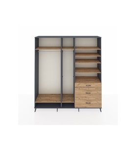 Hyperion Gardrop 9 Raflı 3 Çekmeceli 3 Askılı 220x44x243 Antrasit-Çam/Çam