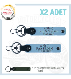 Yol Arkadaşlarına, İsim Plaka ve A Rh - Kan Grubu Yazılı Acil Durum x2 Anahtarlık Takımı, Mavi-Ysl