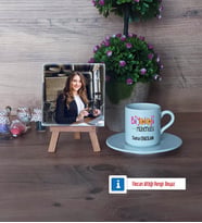 Biyoloji Mühendisi Fotoğraflı Dekoratif Taş, Ahşap Altlıklı Türk Kahvesi Fincanı Hediye (Model 2)