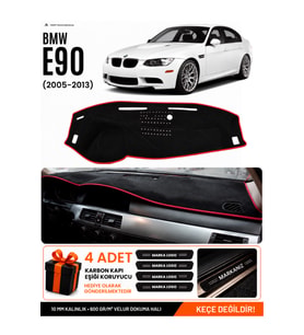 e-biz BMW E90 (2005-2013) Uyumlu Torpido Koruma, Torpido Örtüsü, Torpido Kılıfı - Siyah-Kırmızı - BM003