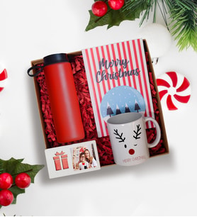Yılbaşı Hediyesi &  Cam  Suluk, Kupa, Defter, Fotoğraflı Çerçeve Hediye Seti (Kırmızı)