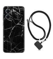 Xiaomi Redmi Note 11E Kılıf Resimli Boyun Askılı İpli Desenli Silikon Fragile Black Mermer 1378