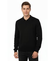 Erkek Polo Yaka Fermuarlı Triko Kazak Regular Fit  7019 BGL-ST04922 (Siyah)