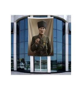 Askeri Üniformalı Mustafa K. Atatürk Poster Bayrak Raşel Kumal 4x6 metre ATA84