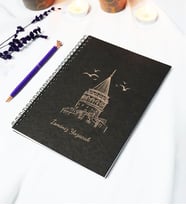 Kişiye Özel Galata Kulesi Temalı Siyah Kraft Kapaklı Defter - 45 Yaprak A5 (90 SAYFA) 15x21 Cm