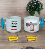 Erkek Öğretmene Hediye Kupa Bardak Fotoğraflı T Mavi Kulplu Öğretmenler Günü Hediyesi