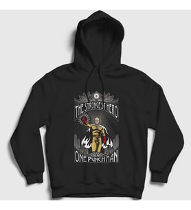 Presmono Unisex Siyah Strongest Anime One Punch Man Kapüşonlu Sweatshirt 240857tt