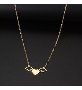 Kişiye Özel 925 Ayar Gümüş Kalp Kanatlar Kolye (Gold)