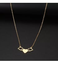 Kişiye Özel 925 Ayar Gümüş Kalp Kanatlar Kolye (Gold)