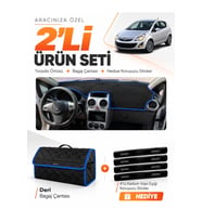 e-biz OPEL CORSA D (2006-2014) Uyumlu Torpido Örtüsü + Deri Bagaj Çantası Seti - Siyah-Mavi - OP008