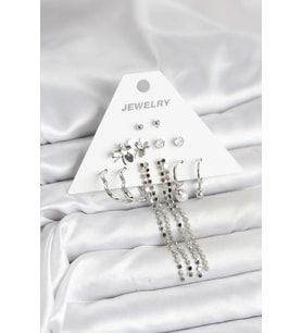Pirinç Gümüş Renk 6 Çift Kadın Küpe - TJ-BKP11336