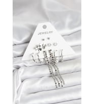 Pirinç Gümüş Renk 6 Çift Kadın Küpe - TJ-BKP11336