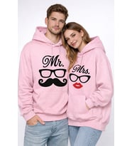 Mr Mrs Baskılı Sevgili Kombini Oversize Hoodie Seti Unisex Sevgililer Günü Özel Tasarım (Pembe)