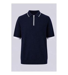 Trender Yarım Fermuarlı Beyaz-Lacivert Erkek Polo Yaka T-shirt 17354