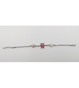 Şık Tasarımlı Papatya ve Pembe Lotus Çiçeği Gümüş Bileklik 17 CM