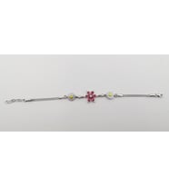 Şık Tasarımlı Papatya ve Pembe Lotus Çiçeği Gümüş Bileklik 17 CM