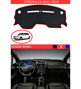 Citroen C4 2011-2018 Için Uygun Torpido Koruma Halısı Siyah Kenar Renk Kırmızı