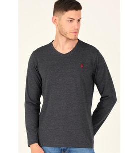 T8587 DEWBERRY V YAKA ERKEK UZUN KOL T-SHIRT-ANTRASİT