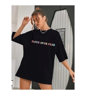 Bisiklet Yaka Baskılı T-shirt - Siyah