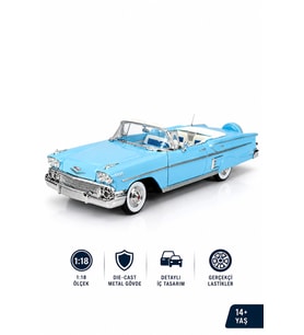 1:18 1958 Chevy Impala Mavi Diecast Model Klasik Araba