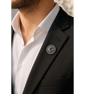Ay Yıldız Gümüş Renk Rozet Unisex Yaka Aksesuarı