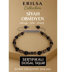 Sertifikalı Doğal Terahertz Siyah Obsidyen Taşı Bileklik 6x6 mm - Denge ve Enerji Taşı (Çok Renkli)