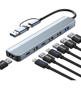 USB-C 7-in-1 Multiport Hub Adaptör – USB 3.0 & 2.0, Laptop ve PS4/PS5 Uyumlu (Gümüş)