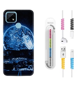 Realme C11 C21 C21Y C25Y C11 2021 Kılıf Kablo Koruma Spiral Silikon Mavi Gece 1605
