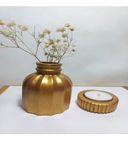 İnce Çizgili Vazo -  Modern & Minimal Dekoratif Obje, Salon ve Ofis Çiçeklik, Antiquity Gold