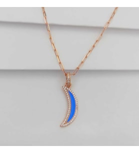 Gümüş Ay Model Mineli Ve Zirkon Taşlı Kolye 925 Ayar (Karışık)