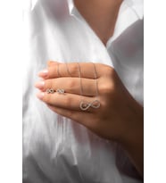 SONSUZLUK  925 AYAR GÜMÜŞ RENGİ KÜPE KOLYE  KADIN TAKIM (Rose-Beyaz)
