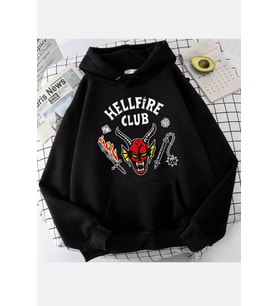Hellfire Club Stranger Things Kapşonlu Sweatshirt (Siyah)