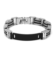 Kişiye Özel İsim Yazılı Silver-Black Renk Çelik Erkek Bileklik (Model-1) (Gümüş)