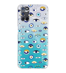 PrintiFy Oppo A52 ile Uyumlu Nazar Boncuğu 2 Baskılı Kamera Korumalı Şeffaf Silikon Kılıf