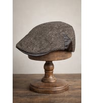 Deri Siperli Yün Karışımlı Erkek Flat Cap Kasket  Ayarlanabilir  Klasik Kış Şapkası (Bej)