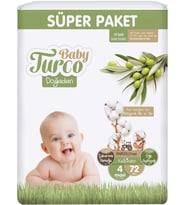 Baby Turco Bebek Bezi Doğadan Beden:4 (8-14Kg) Maxi 72 Adet Süper Pk