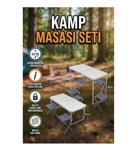 Katlanabilir Kamp Masa Seti 4 Sandalyeli Portatif Piknik ve Bahçe Masası